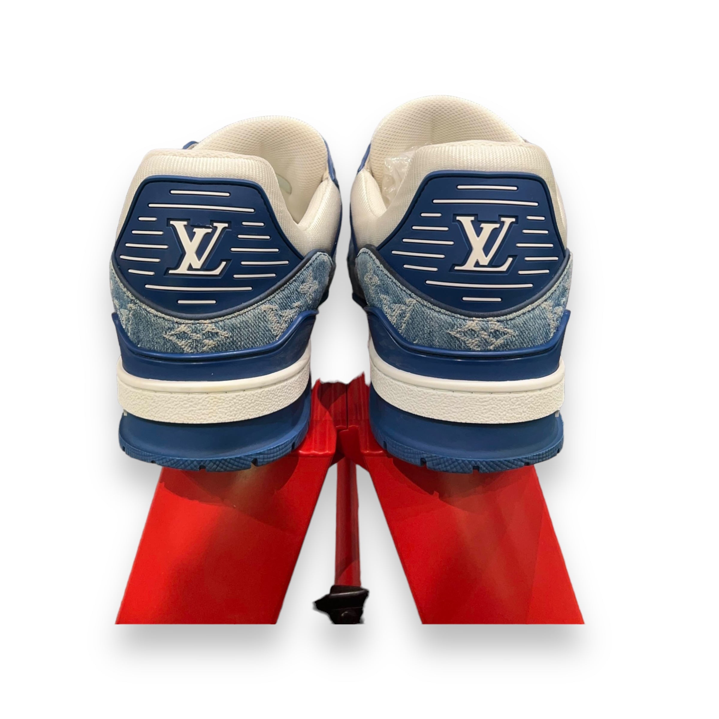 LV white/blue denim trainers