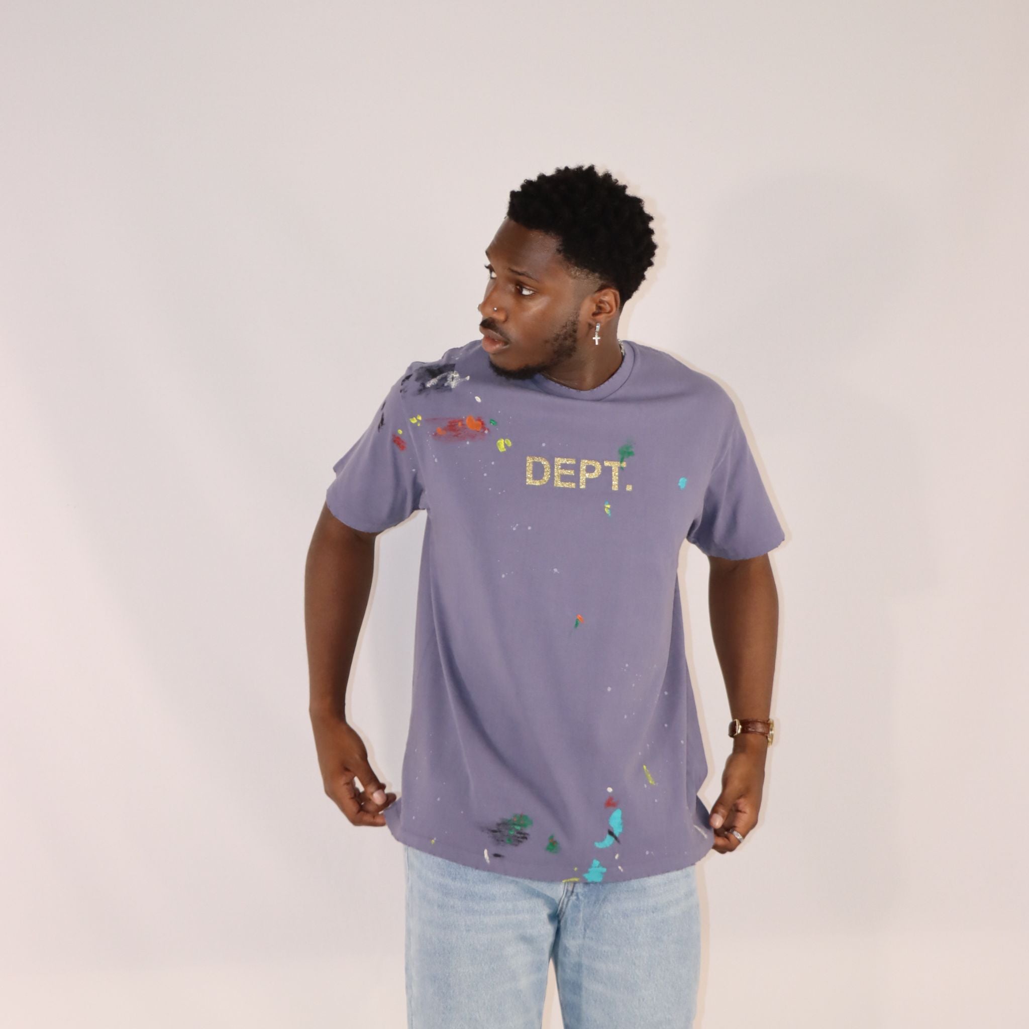 Gallery Dept Logo Hand Painted T-Shirt Navy