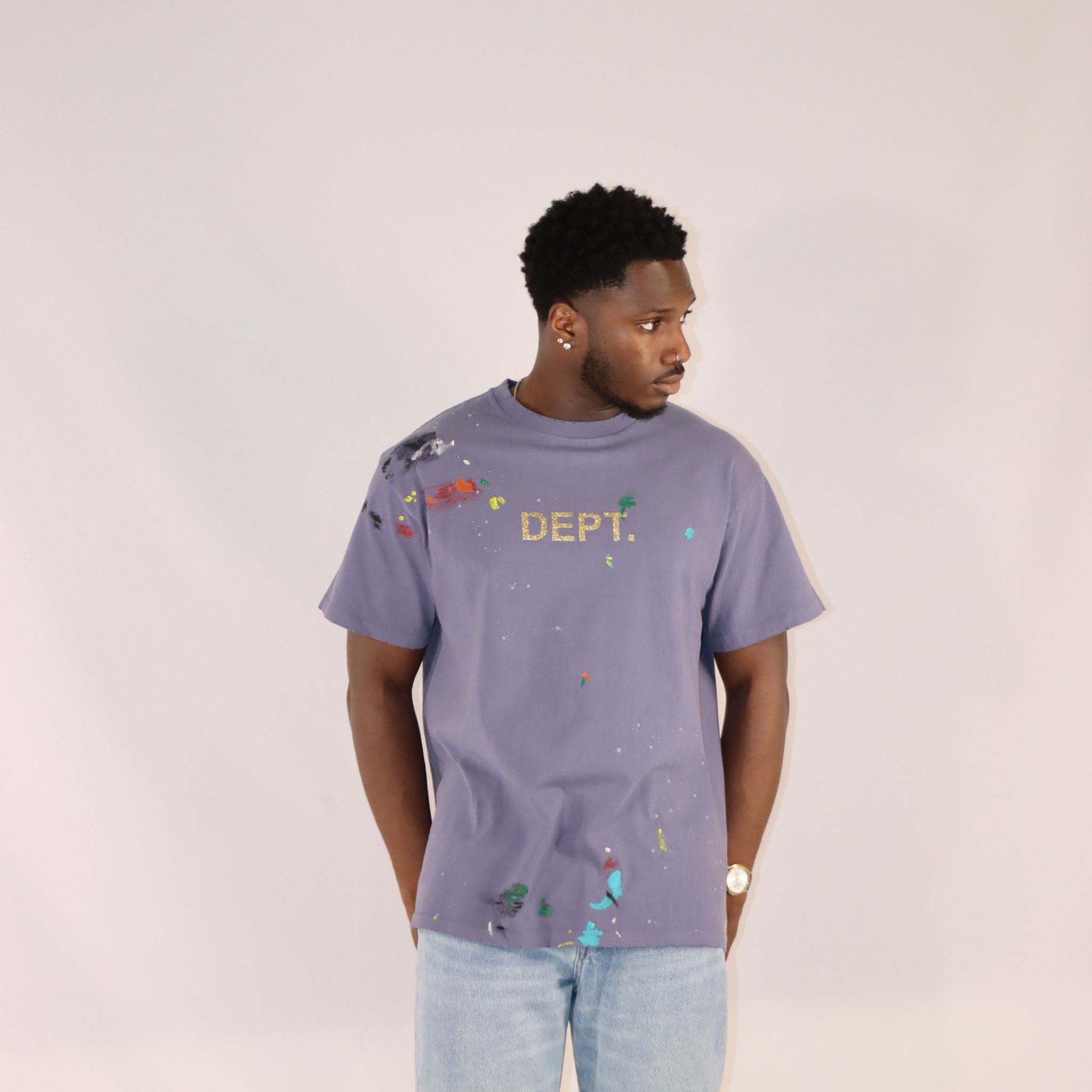 Gallery Dept Logo Hand Painted T-Shirt Navy