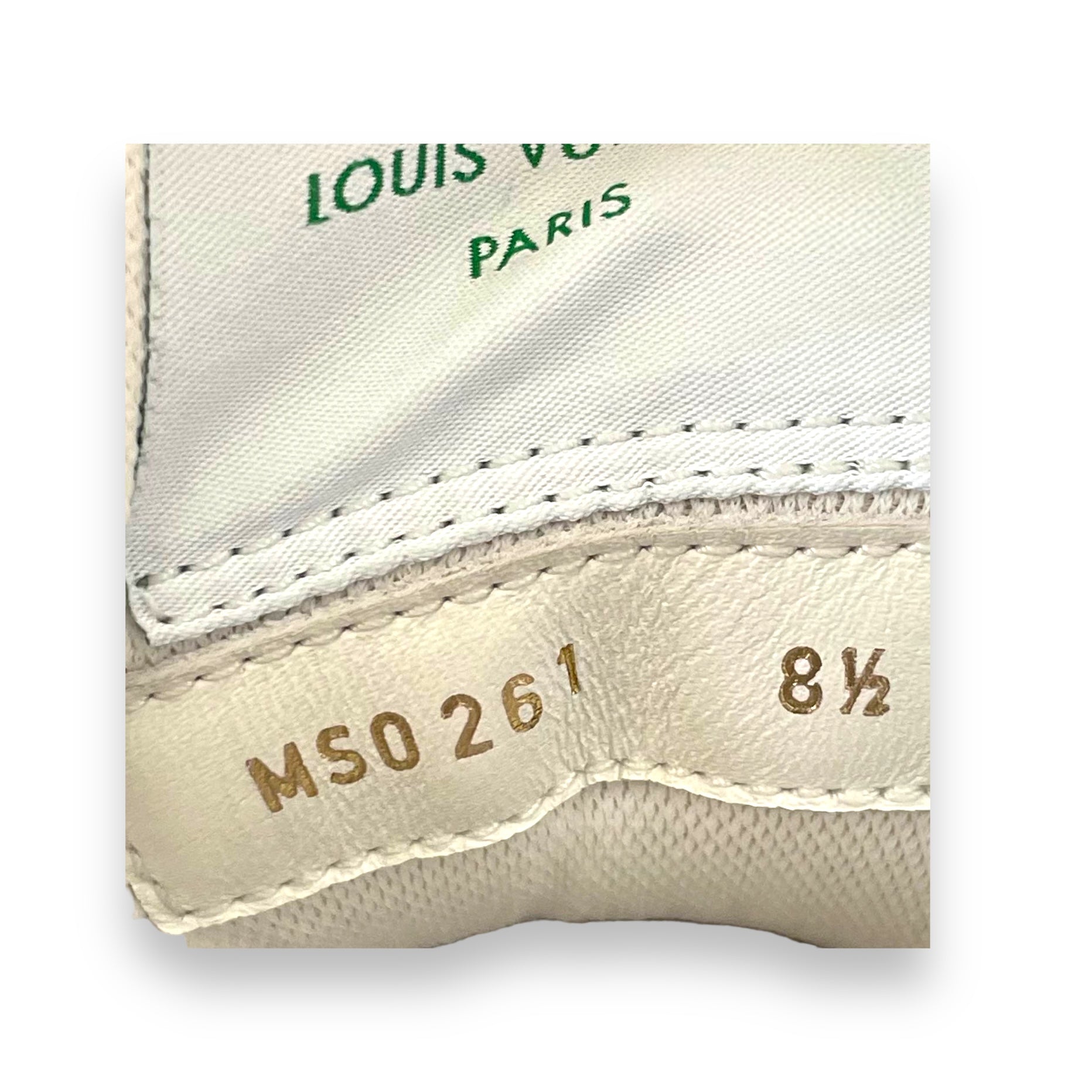 LV white/green mesh trainers