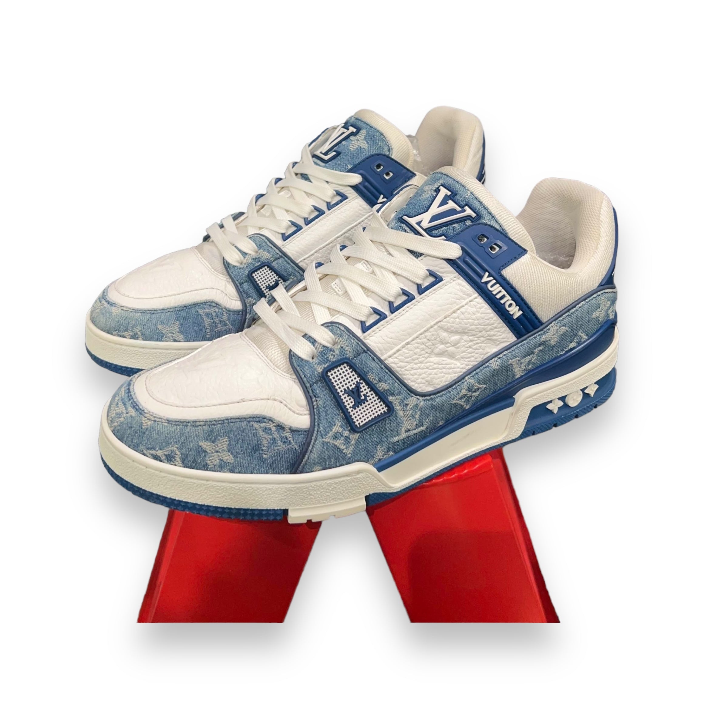 LV white/blue denim trainers