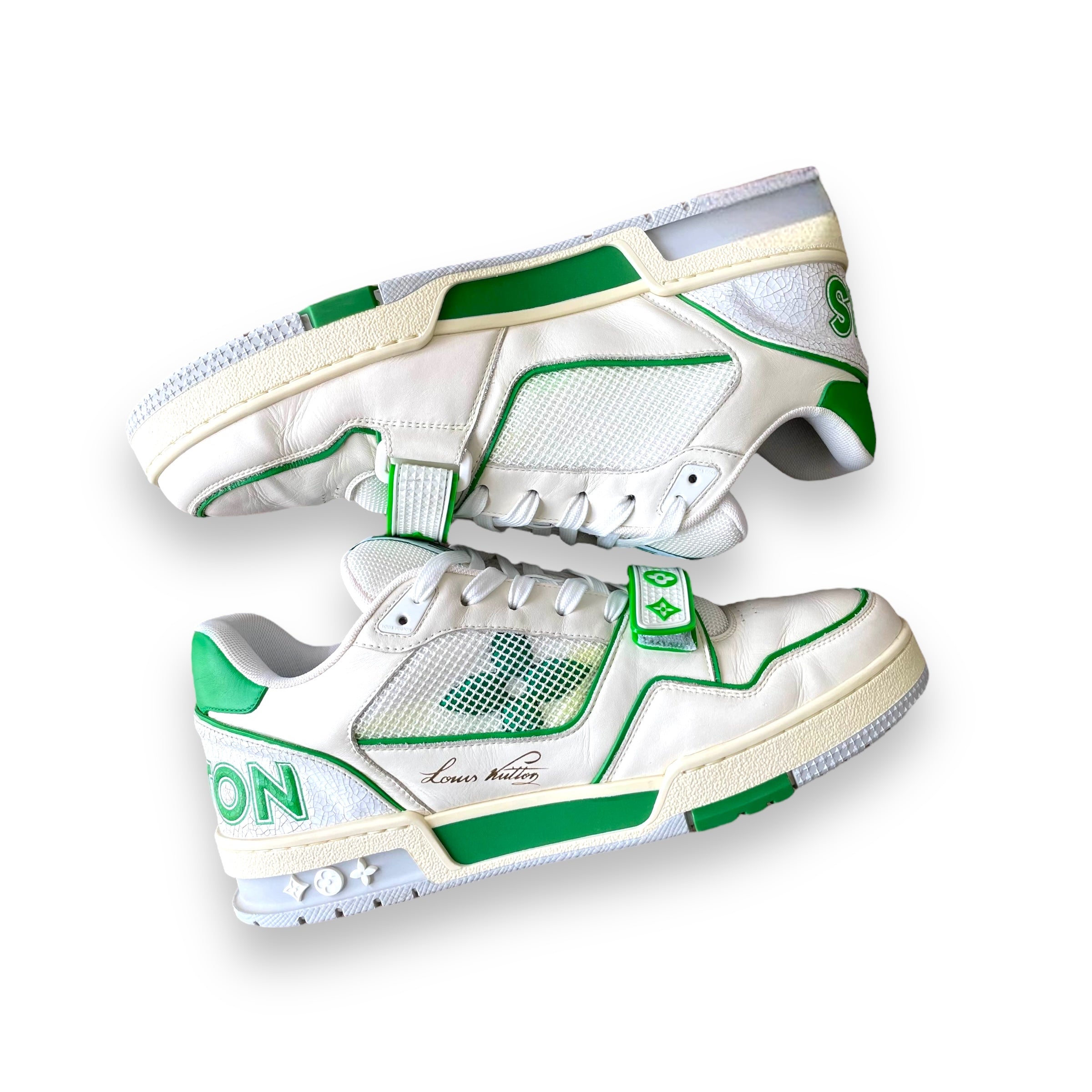 LV white/green mesh trainers