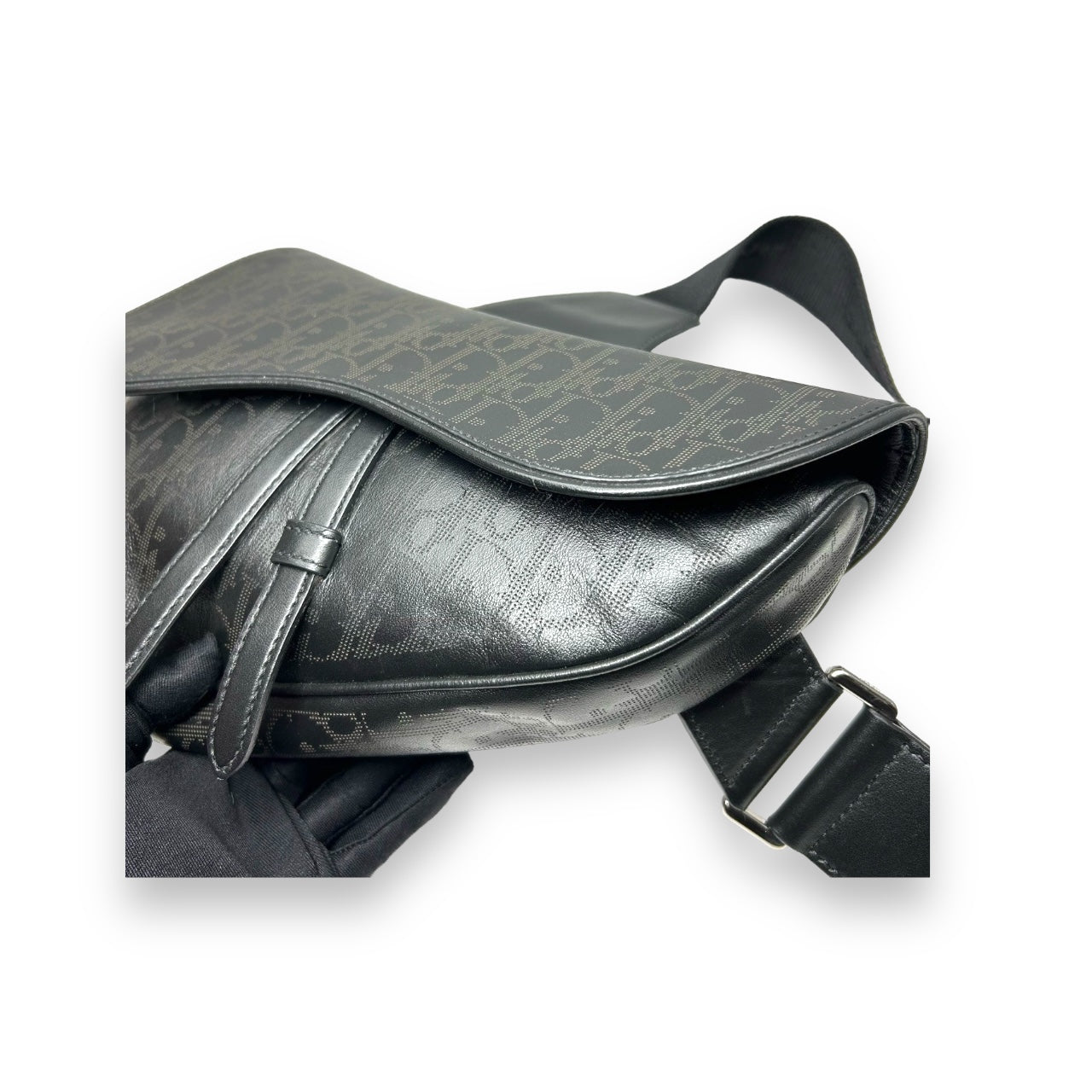 DIOR OBLIQUE GALAXY LEATHER BLACK SADDLE BAG
