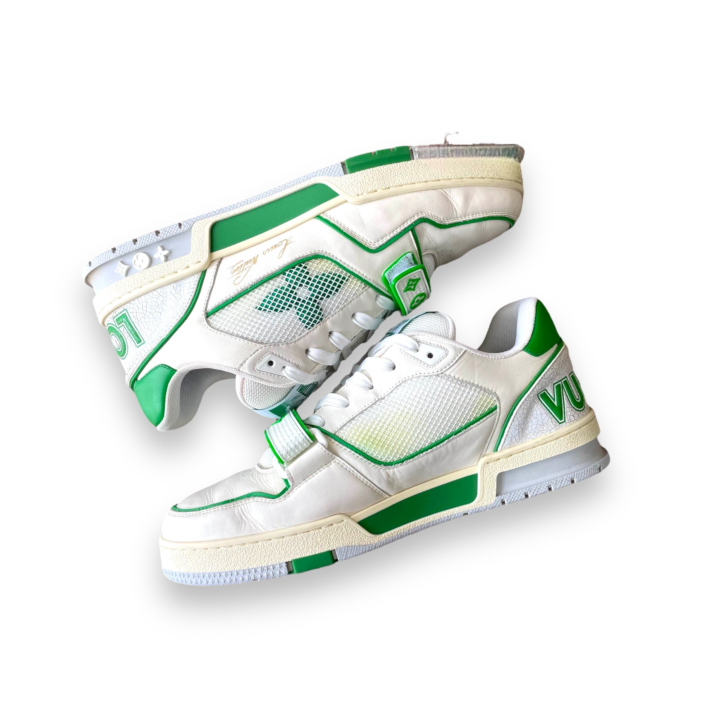 LV white/green mesh trainers