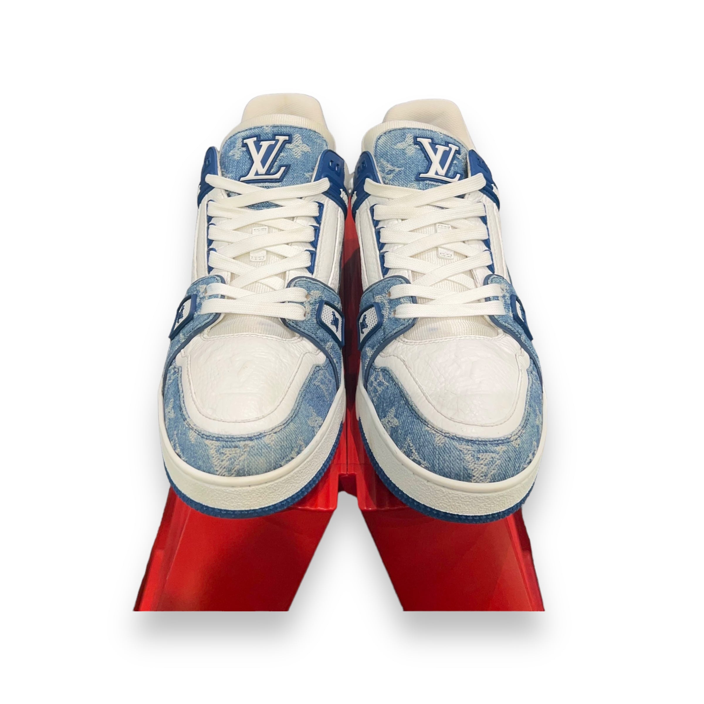 LV white/blue denim trainers