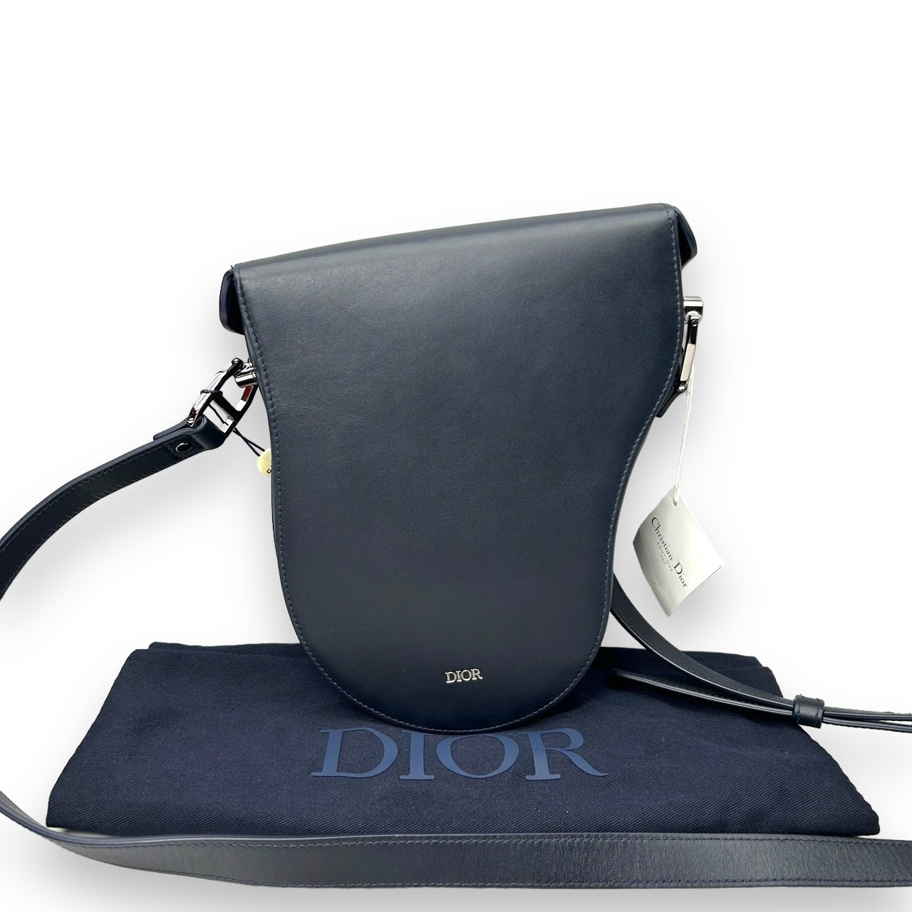DIOR NAVY GRAINED CALFSKIN BOXY SADDLE