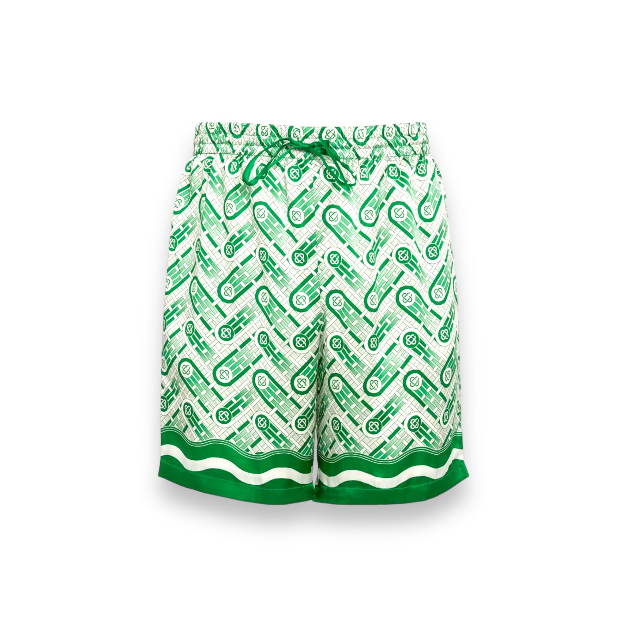 Casablanca Silk Tennis Club Print Shorts Green